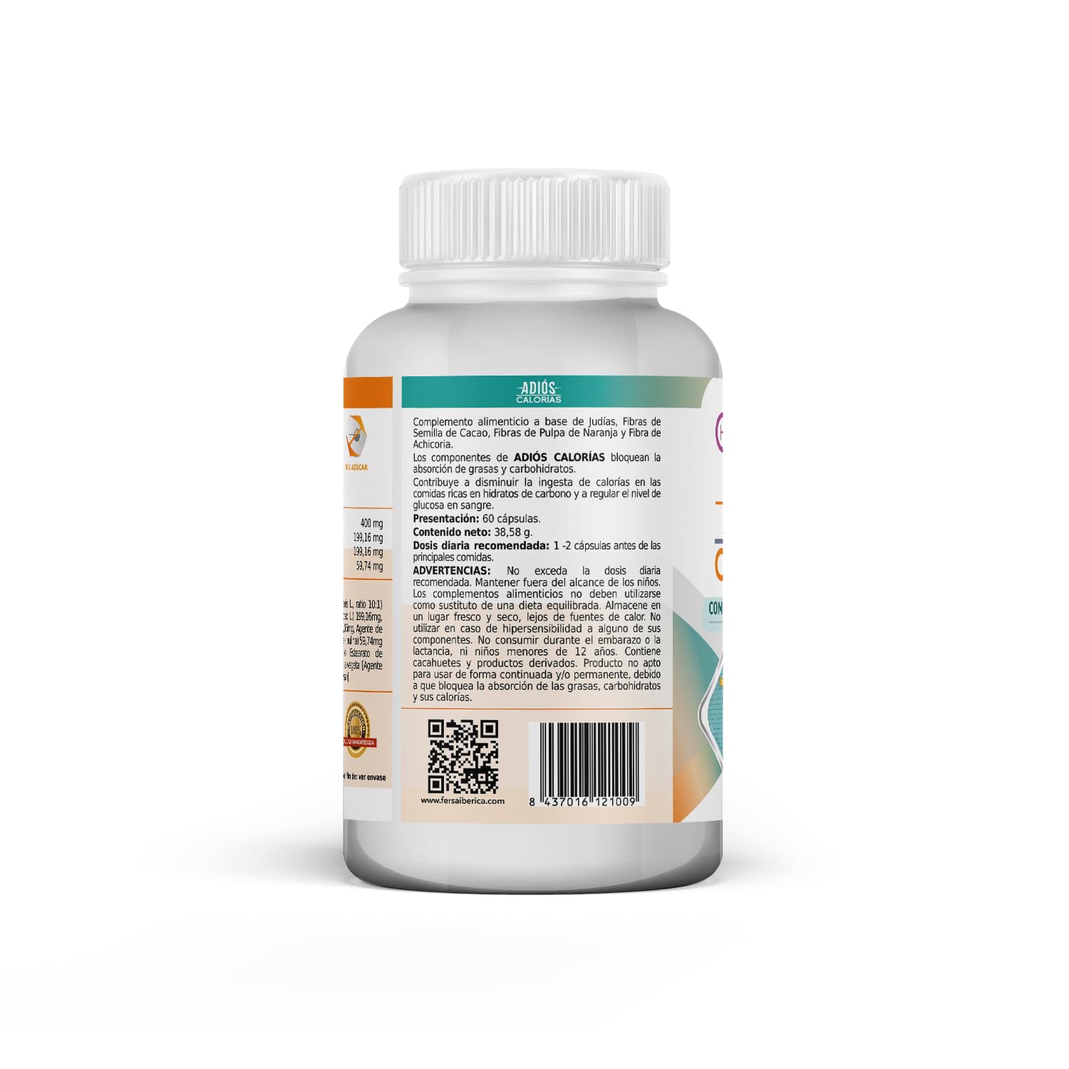 Adiós Calorías Healthy Fusion | Bloqueador de carbohidratos y grasas | Potente Adelgazante + Quemagrasas | Supresor y saciante del apetito | Elimina las dietas restrictivas | Formula natural | 60 Caps