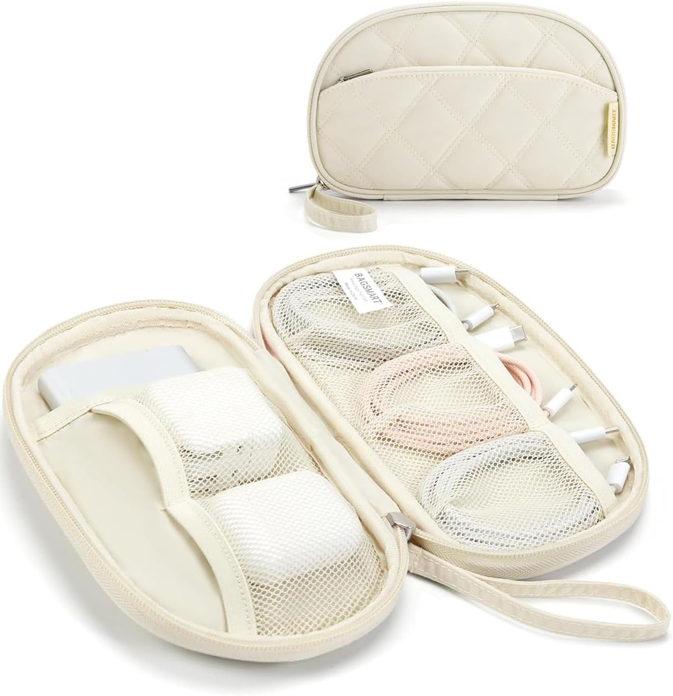 BAGSMART - Travel Cable Organizer, Single layer beige, Electronic Organizer