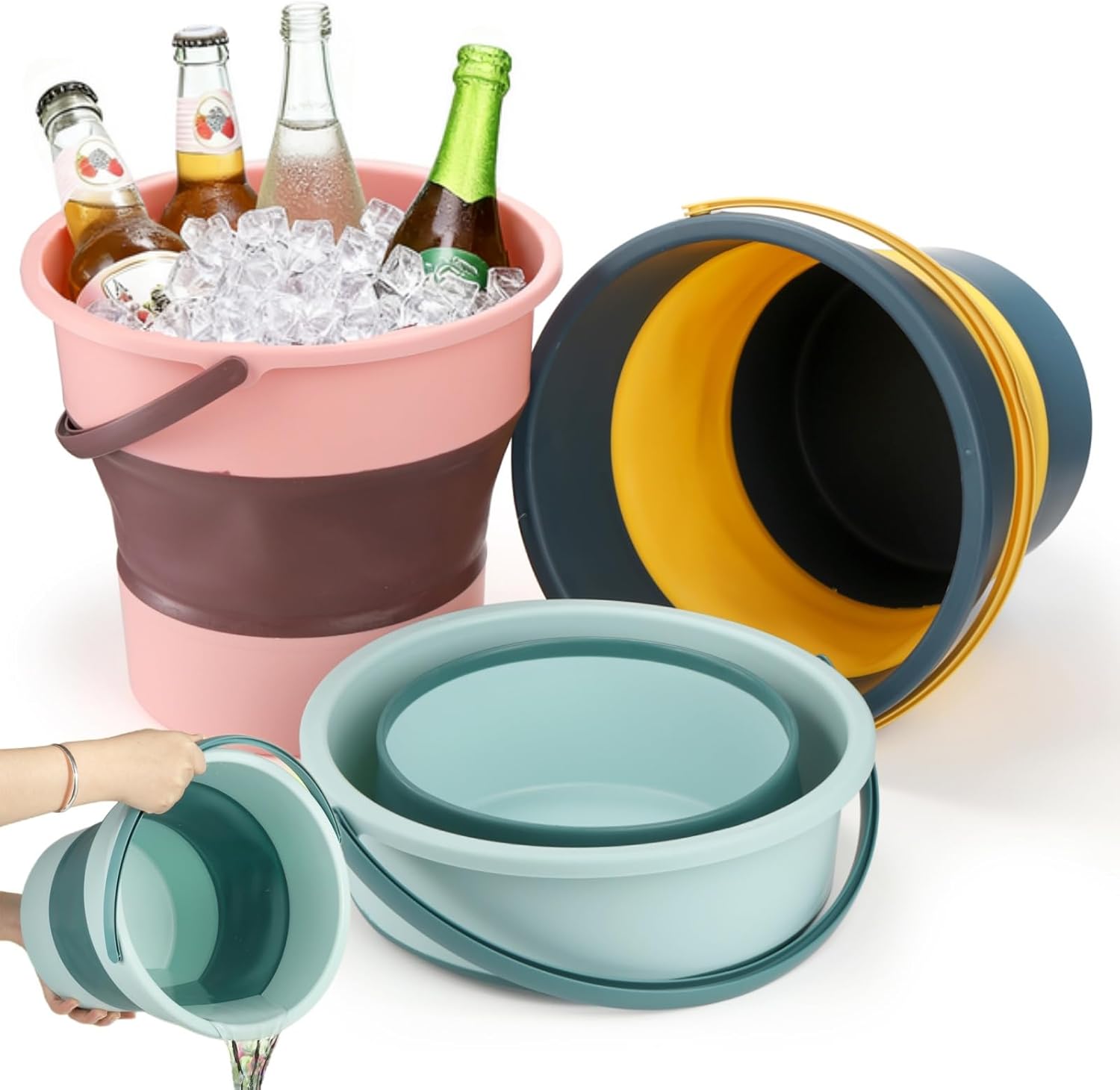 3 Pack 2.6 Gallon Collapsible Plastic Bucket, 10L Foldable Round Tub with Handle, Folding Portable Fishing Water Pail, Space Saving Outdoor Waterpot for Garden Camping Car Mop Cleaning Beach