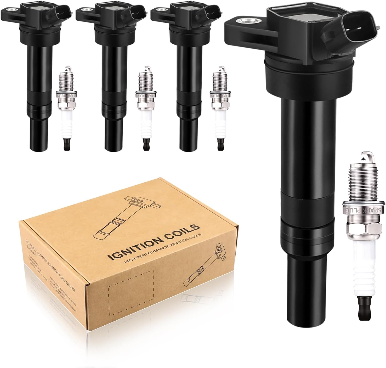 Hyundai Elantra Ignition Coil Pack Ignition Coil Pack Set (4-Pack) For Hyundai Elantra/Tucson & Kia Soul/Forte (1.8L & 2.0L) - Replaces UF651, 1788511 Replacement For Uf651 5c1861