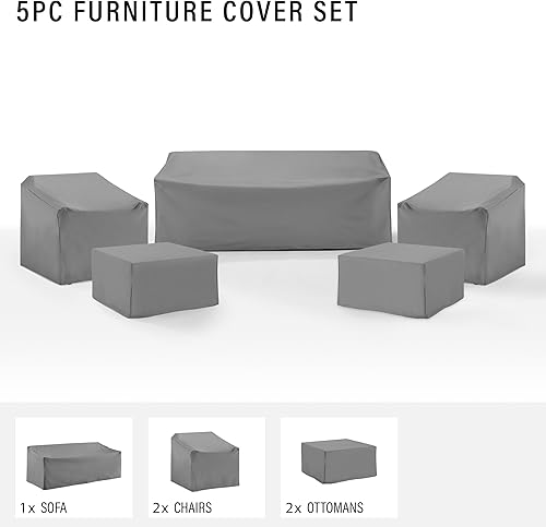 Miniatura 4 de Crosley Furniture MO75052-GY - Juego de 5 fundas de vinilo reforzado de calibre pesado para muebles de exterior (2 sillas, 2 mesas cuadradasotomanas