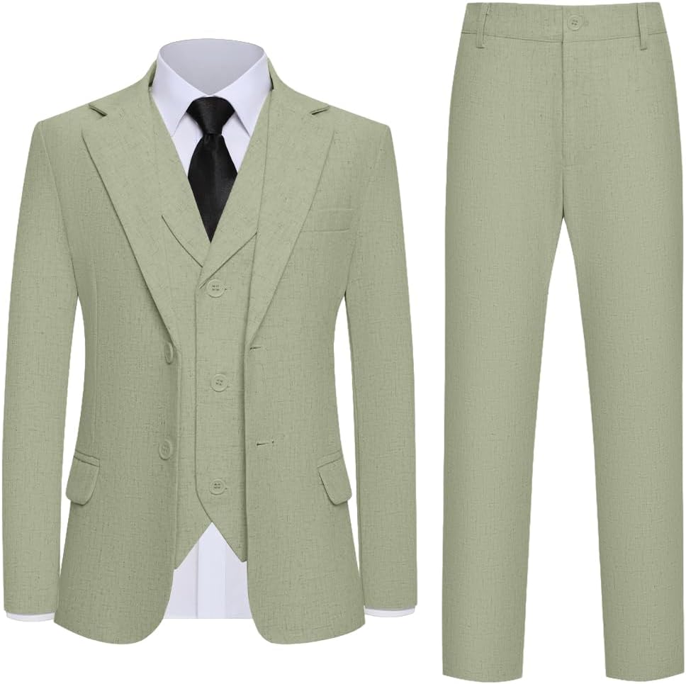 Boys Linen Suits 3 Piece Boy Summer Linen Suit for Kids Beach Wedding Outfit Boys Slim Fit Suit Lightweight - Image 2