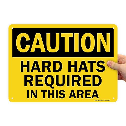 SmartSign -S-2152-AL Letrero "Precaución - Se requieren cascos en esta área" Aluminio de 10" x 14" - Negro sobre Amarillo