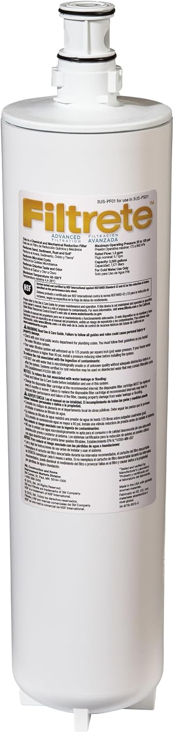 Filtrete Advanced Under Sink Quick Change Water Filtration Filter 3US-PF01, for use with 3US-PS01 System