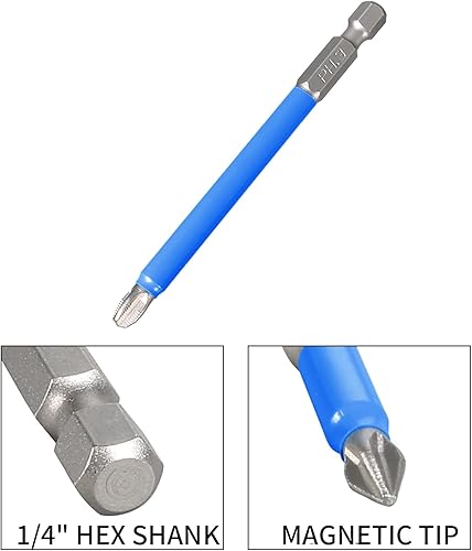 Miniatura 3 de 10 brocas magnéticas antideslizantes PH3 x 3.543 in, puntas de destornillador Phillips para herramienta eléctrica de destornillador de impacto