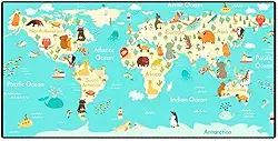 Mouse Pad Gamer Speed Extra Grande 70x35cm - Mapa Mundi Animais - Exbom
