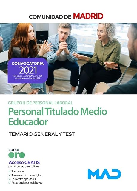 Portada de Personal Titulado Medio Educador de la Comunidad de Madrid. Temario general y test