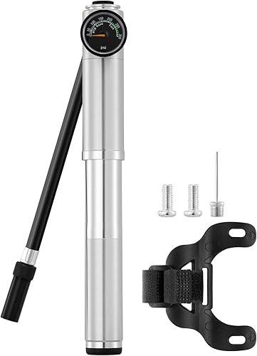 JULAI Mini bomba de bicicleta con manómetro, bomba de marco portátil - Inflador de choque para horquilla y suspensión trasera - Se adapta a válvulas