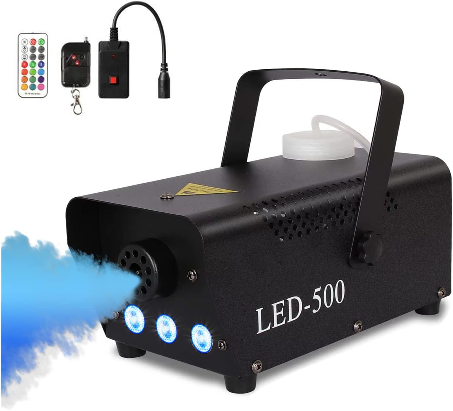 Smoke Machine Mini 500 W with RGB Mixed Colour LED Lights, Fog Machine with Automatico Fog & Radio Remote Controls for Halloween Party Wedding Stage Effect