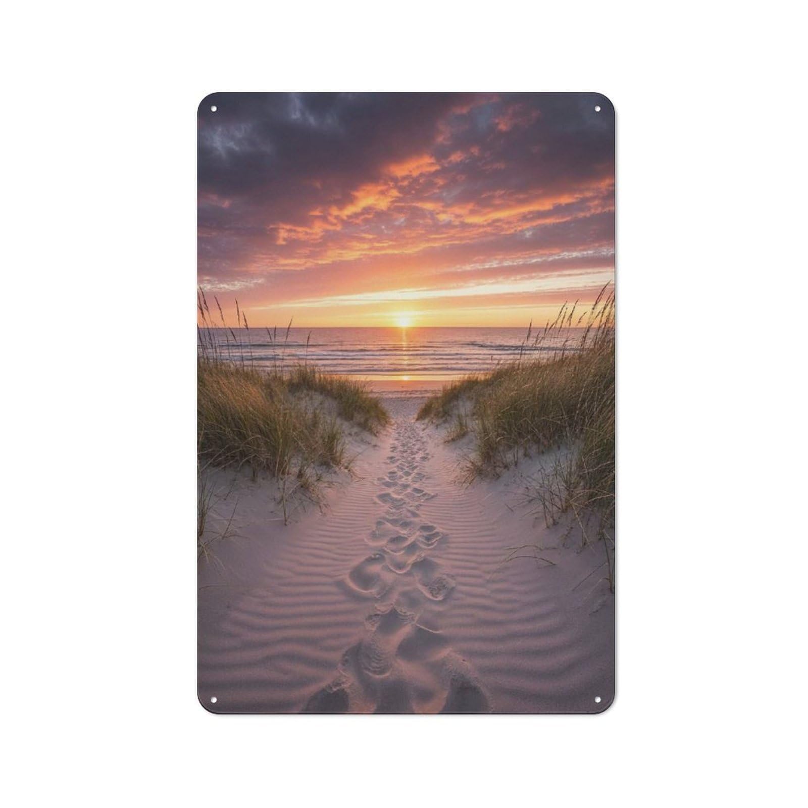 Junmoney Style-9 Beach Path At Sunset Decorative Tin Plaque 30X20cm, Vintage Bar Wall Plaque For Bar, Kitchen, Garage Or Games Room
