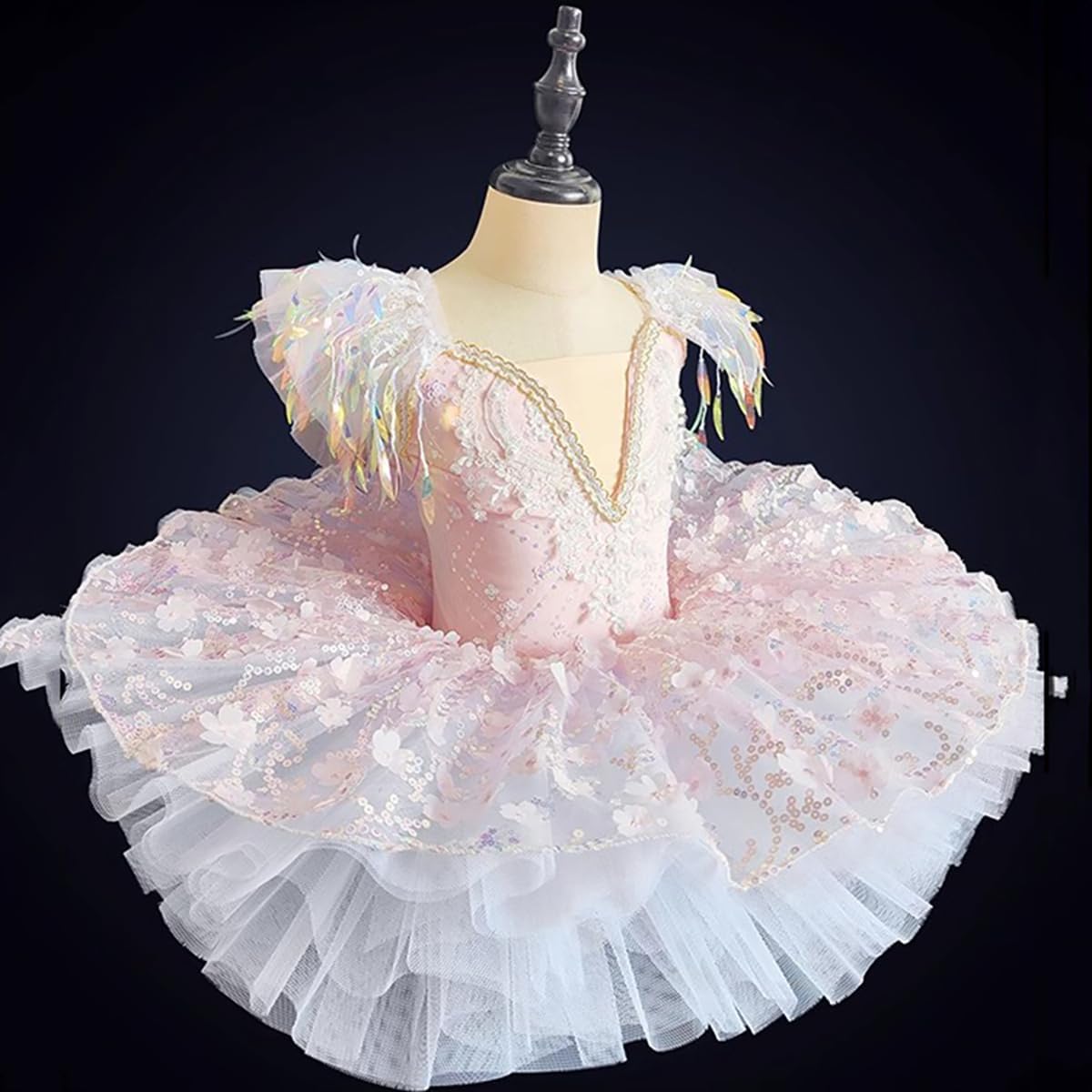 Mädchen Ballettkleid mit Blumenmuster und Pailletten, Ballerina-Kostüm für Kinder, geeignet für Tanzaufführungen