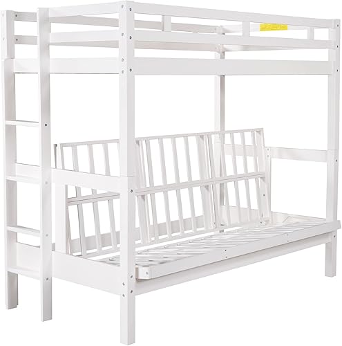 Miniatura 6 de Hlcodca Elegante litera individual sobre matrimonial con escaleras y barandillas de seguridad la cama de plumón se puede convertir en sofá cama para