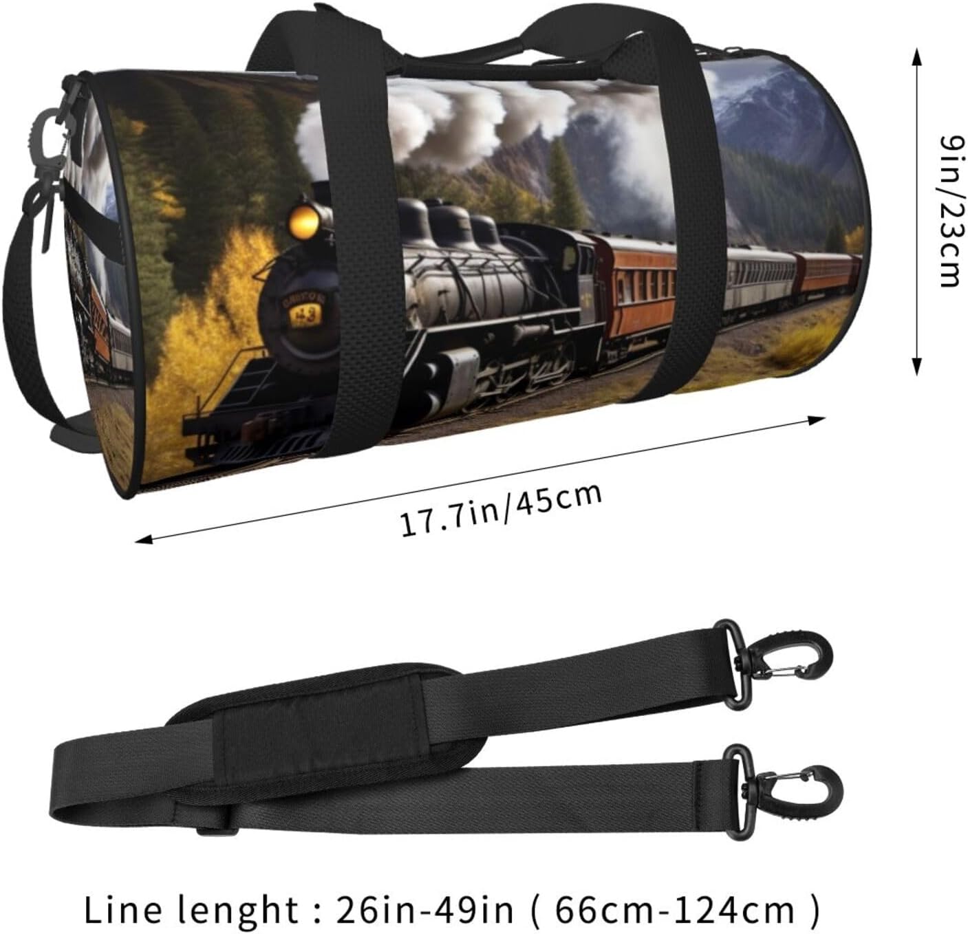 Travel Duffle Bag Lightweight Sports Gym Bag for Men Women Foldable Carry on Weekender Overnight Bag Steam Locomotive Train Canvas Sport Duffel Bag for Yoga Business Trip