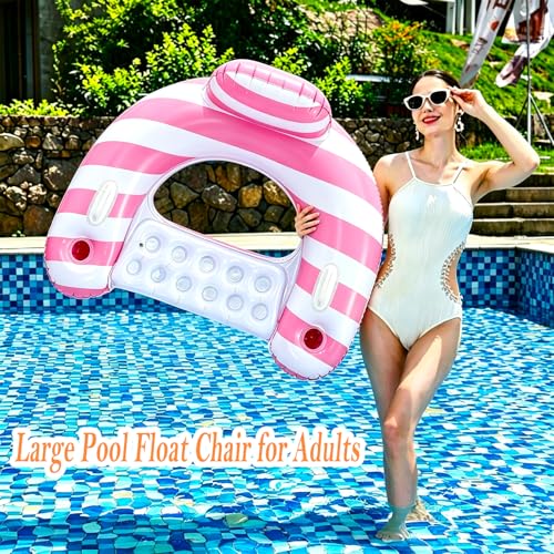 Inflatable Pool Float Chairs -Floating Pool Chair Lounge Floats for Swimming Pool Water Chair Pool Lounger with Cup Holder and Handles Pool Party Floaties for Adults (2, Red) by Kersiki - Used condition - Image 6