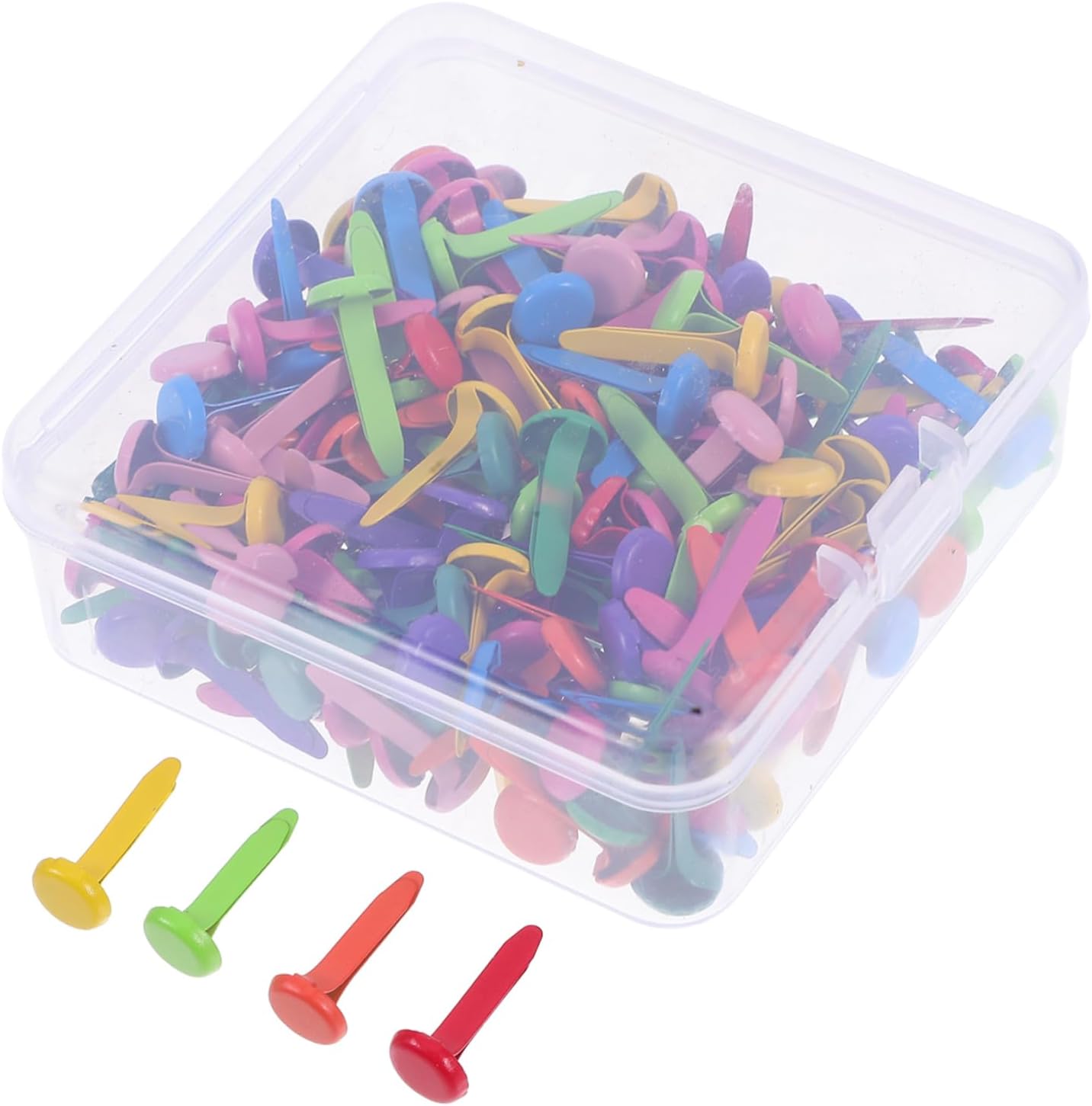 VILLCASE 200pcs Mini Round Brads Paper Fasteners for DIY Scrapbooking and Craft Projects Portable Double Prong Fasteners Mixed Colors for Boy Girl Crafts and Creative Activities