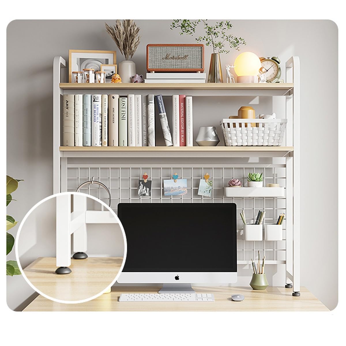 Libreria da scrivania a livello per scrivania per computer, organizer da scrivania per dormitorio bianco