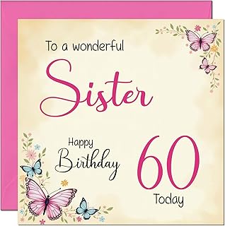 60th Sister Birthday Card - Butterfly Floral design