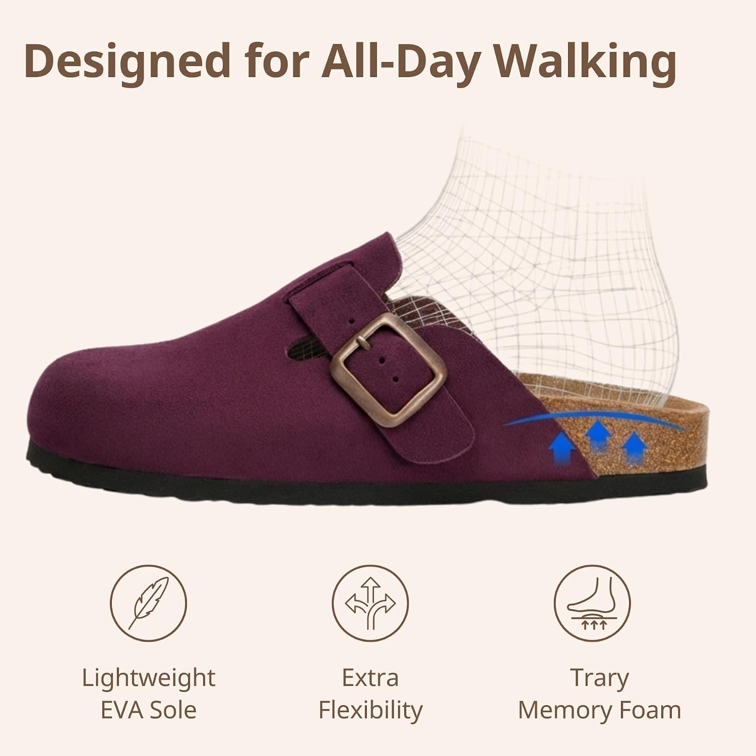 Trary Cloris Vegan Suede Clogs for Women, Slip On Potato Shoes Mules
