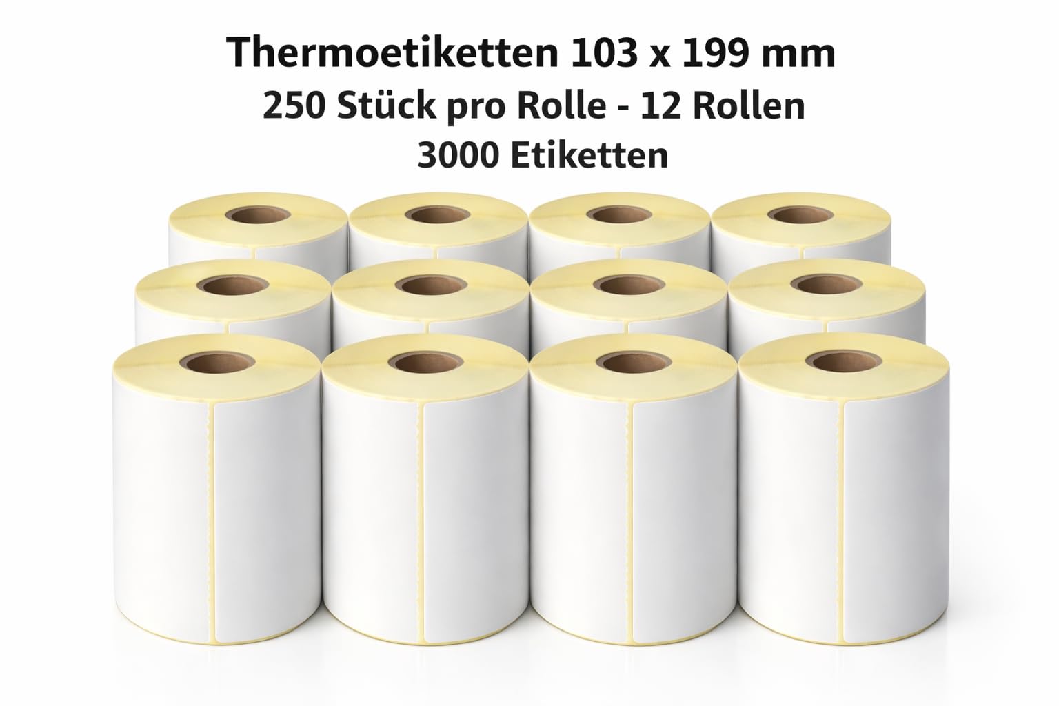 Lot de 12 rouleaux d'étiquettes d'expédition 103 x 199 mm DHL, DPD, GLS, UPS I 250 pièces par rouleau I 103 x 199 mm Étiquettes thermiques I Adhésif permanent thermique direct I Autocollant de colis