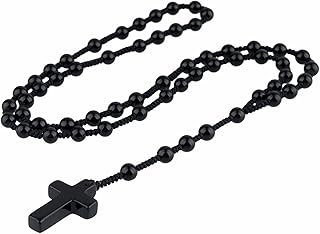 TUMBEELLUWA Cross Pendant Beaded Necklace for Men Women, Catholic Rosary Hand Knotted Necklace