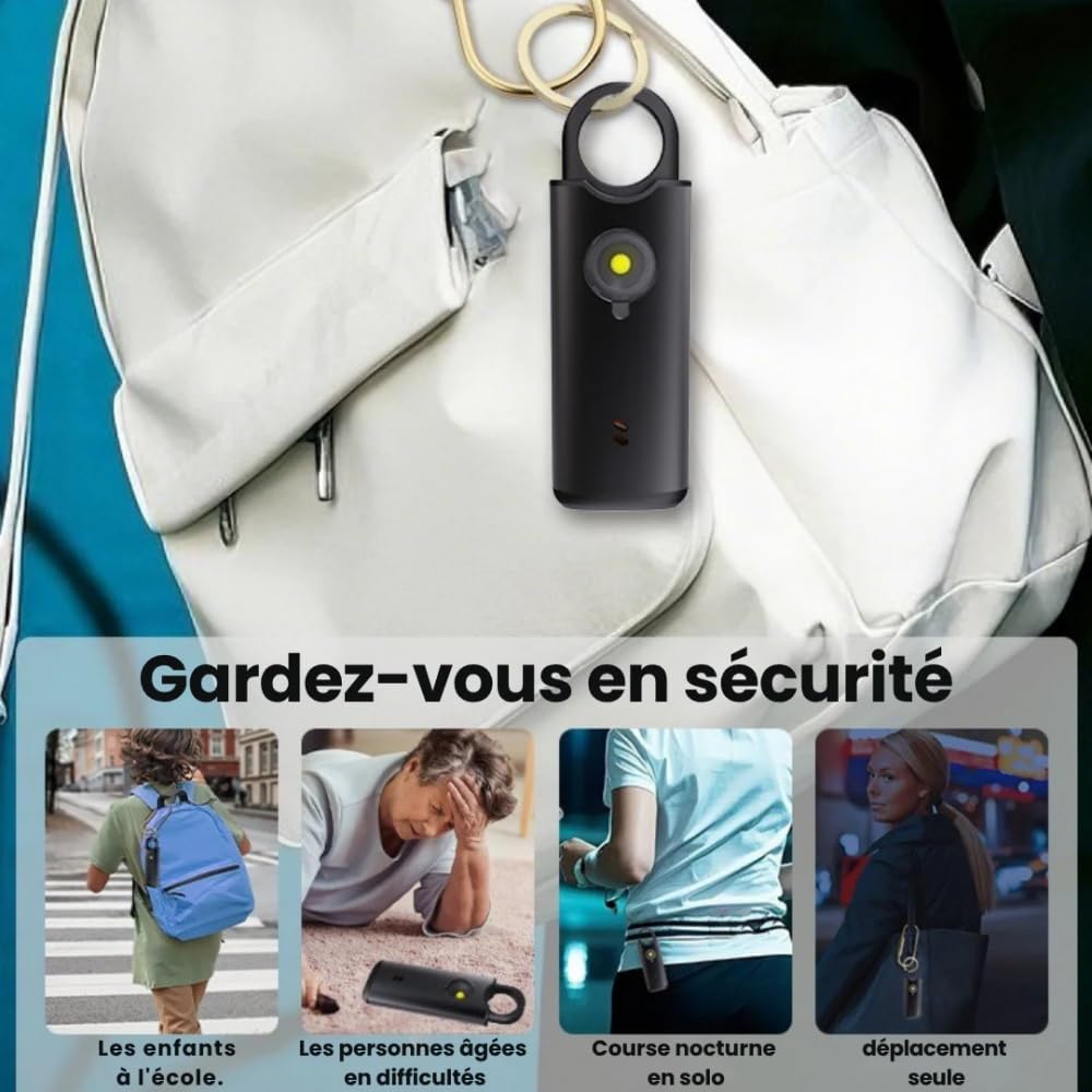 L'alarme V2 Acier Premium Alarme Personnelle Mini 135dB Autodéfense avec Lumière LED pour Femmes, Enfants et Personnes âgées