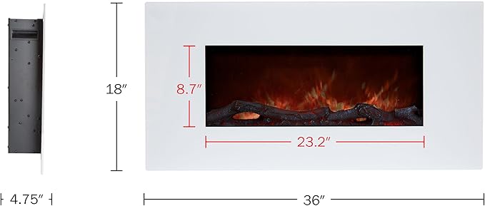 Chimenea Eléctrica North West 36 Pulgadas Montaje en Pared Blanca miniatura 3