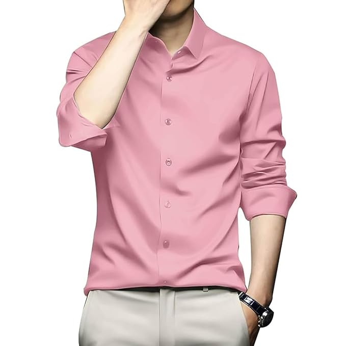 DEELMO Men's Stylish Solid Satin Casual Shirt for Men Full Sleeves| Poly Satin Silk Shirt