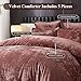 Ivellow Crushed Velvet Comforter Set Queen,Set, 5pcs Ultra SoftPink Luxury Cozy Flannel Queen Size (1 Comforter,2 Pillow Shams, 2 Euro Blush Pink