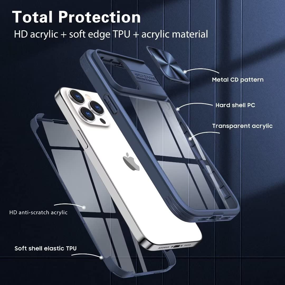 FMPCUON Cover Per IPhone XS Max – Custodia 3 In 1 Con Protezione Fotocamera Scorrevole, Trasparente, Rosa-blu - 4