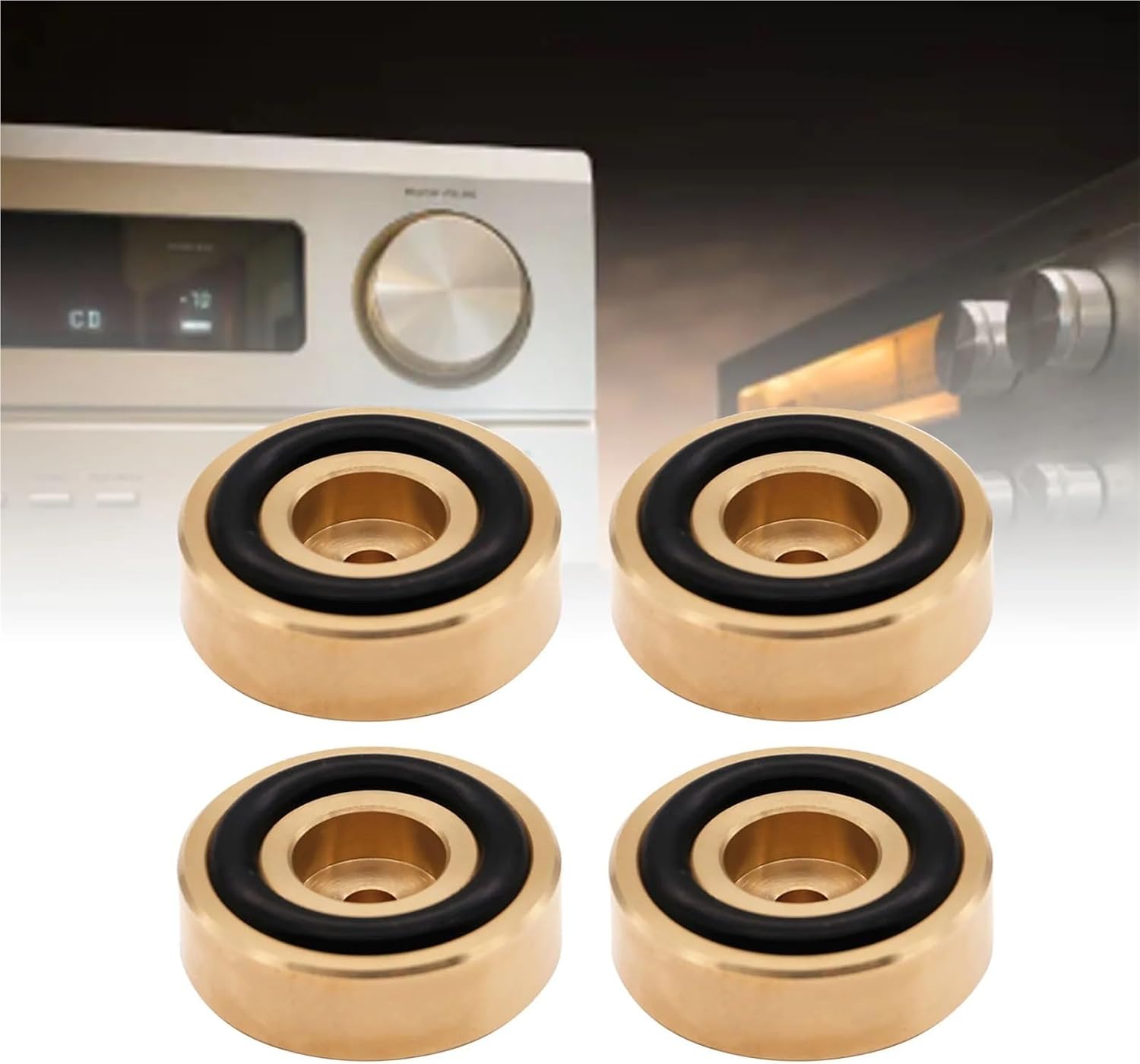 Brass Cutting Board Feet 4pcs Brass Cutting Board Feet with Anti Slip Rubber Screws Kit Noise Reducing Speaker Isolation Pads for Kitchen 30x10mm