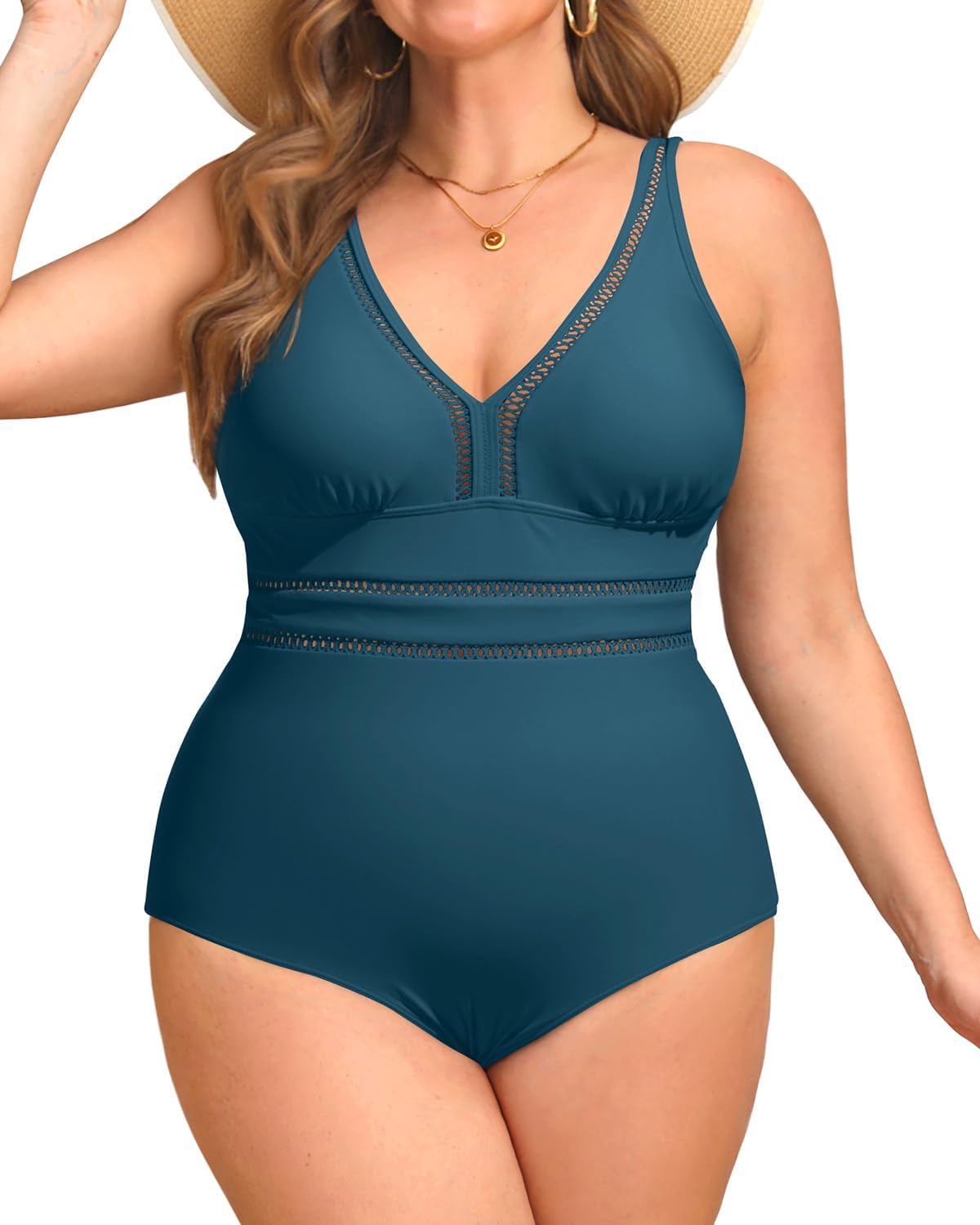 Daci Women Plus Size One Piece Swimsuits Sexy Hollow Out Bathing Suit V Neck Swimwear