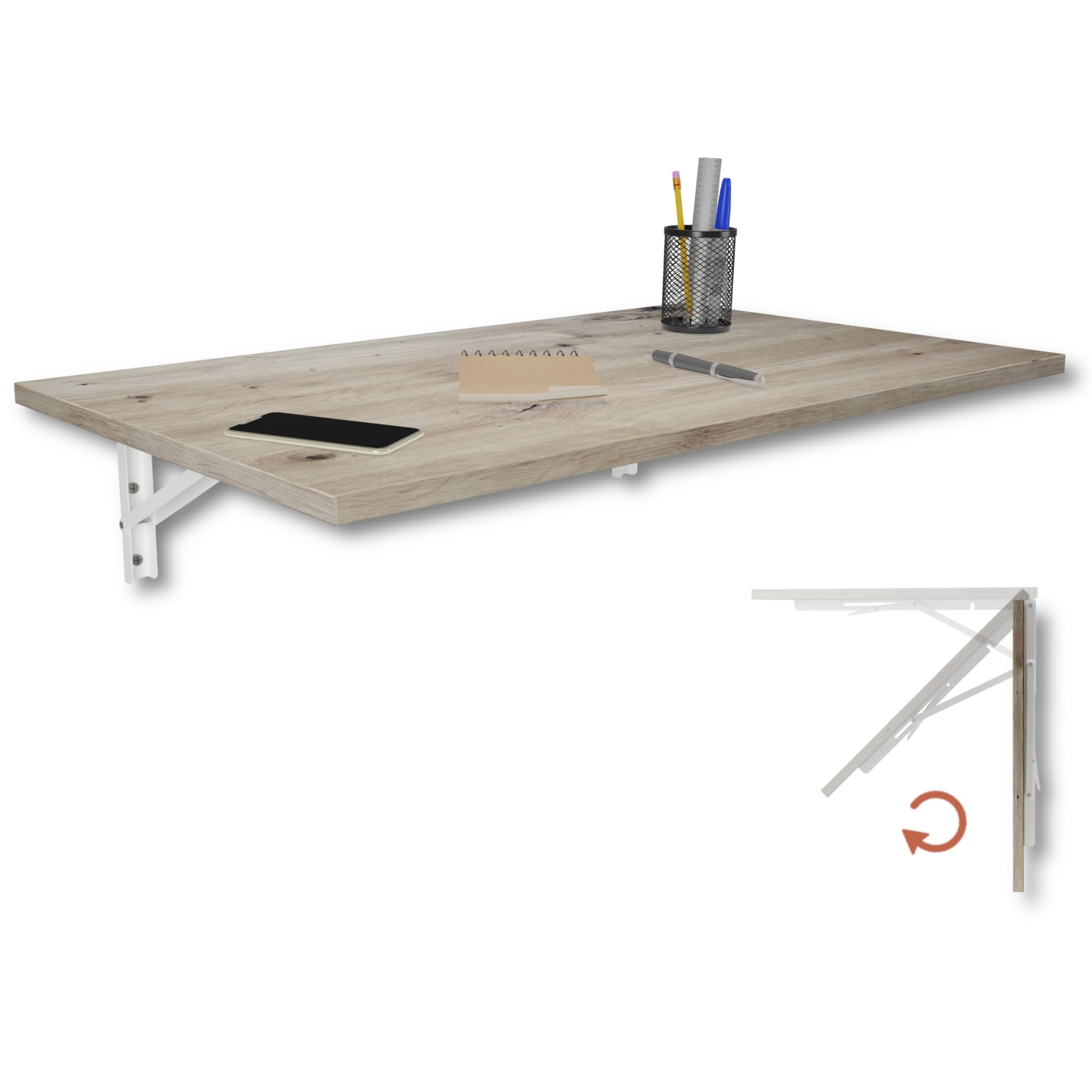 KDR Table Murale Pliante 80 x 50 cm – Table Rabattable Murale Gain de Place, Bureau Pliable, Table de Cuisine ou Salle à Manger, Table Murale pour Petit Espace, Montage Mural Polyvalent (Chêne noueux)