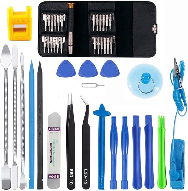 Electronics Screen Opening Pry Tool Repair Kit with Steel and Carbon Fiber Nylon Spudgers, Professional 46 in 1 Mobile Phone Screen Opening Repair Tools Set for Open Cellphone, Laptops, Tablets