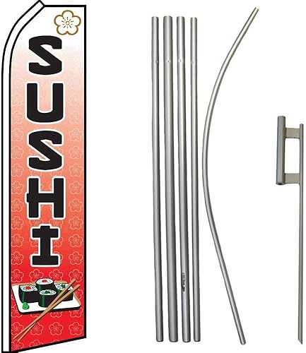 Premium Sushi RedSwooper Flag & 16ft Flagpole KitGround