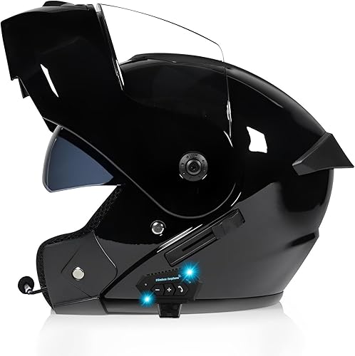 Casco modular Bluetooth para motocicleta, aprobado por DOT FMVSS-218, casco de cara completa, antivaho, doble visera, altavoz dual integrado con