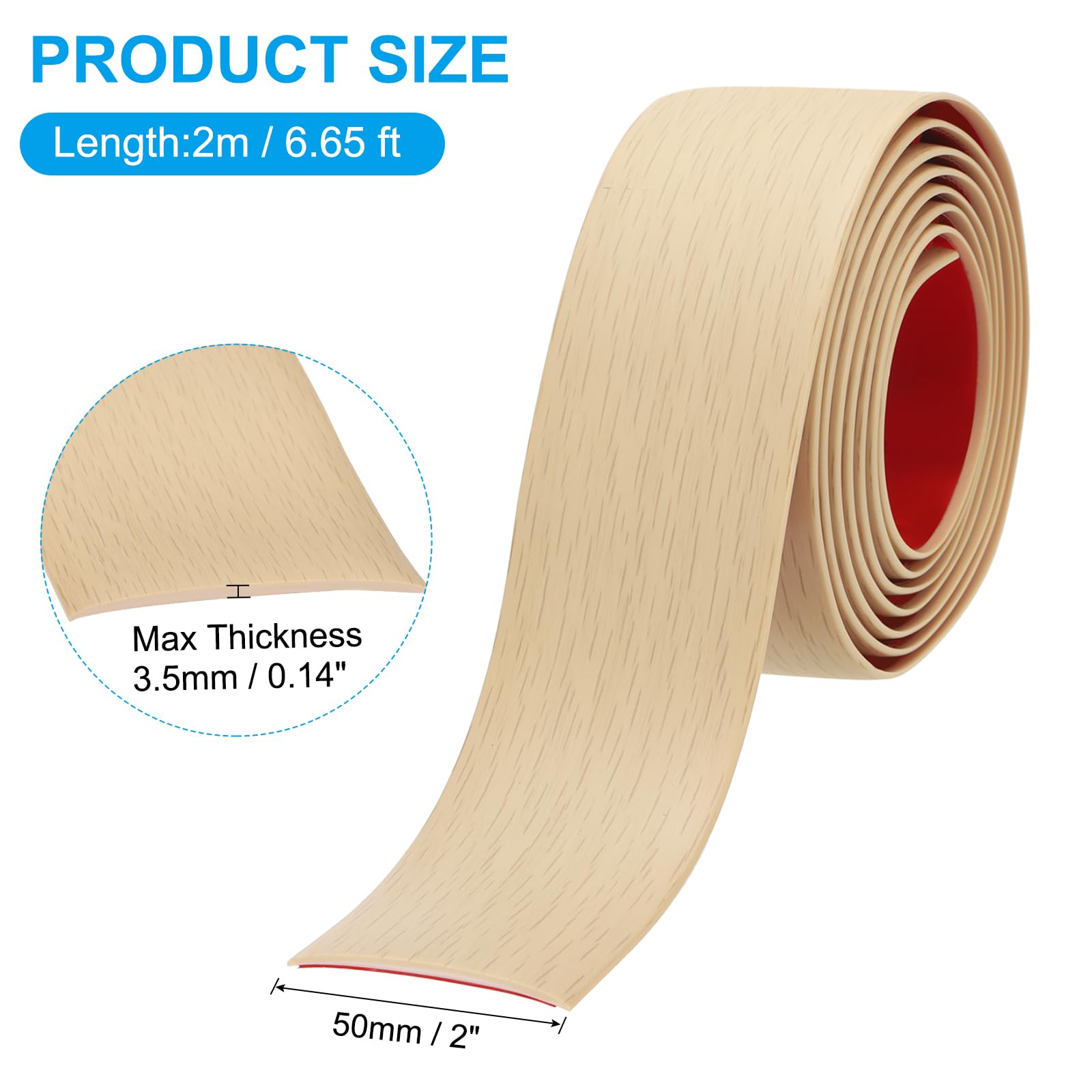 PATIKIL 2m x 5cm Tira de Umbral, PVC Autoadhesiva Tira de Transición de Suelo Divisor Plano de Suelo Vinilo Suave Laminado para Suelo Puerta Borde Espacio Laminado, Madera de Arce