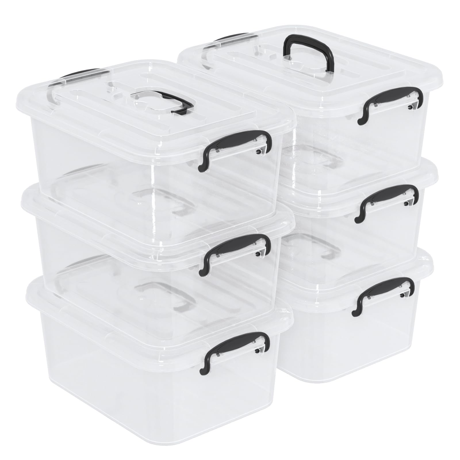 Ikando 6 Packs 8L Storage Boxes with Lids, Stackable Storage Box Clear