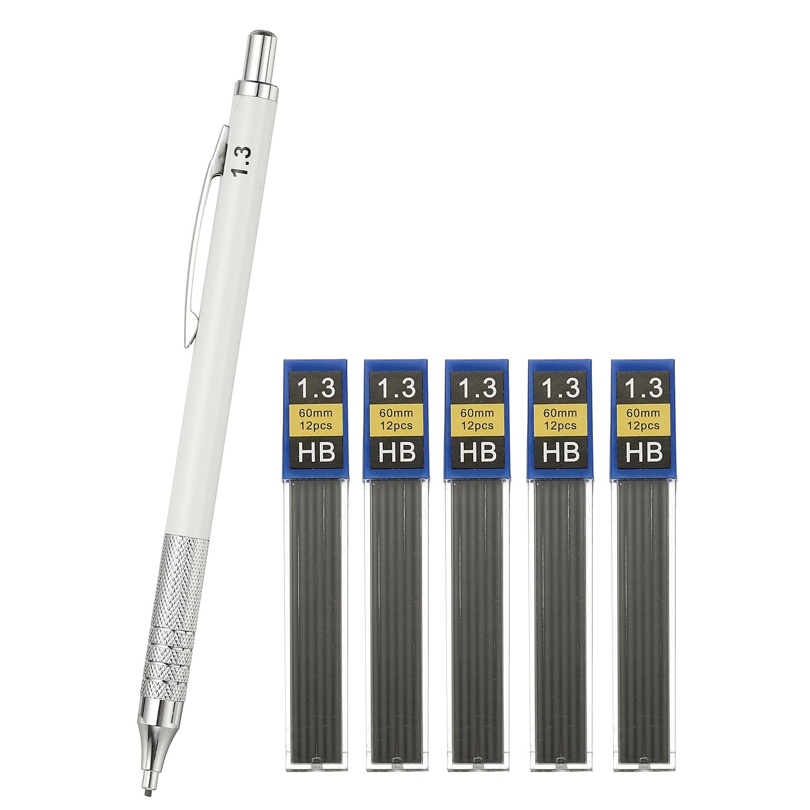 PATIKIL Mechanical Pencil 1.3mm, Lead Pencils Mechanical Holder Automatic Metal Holder with 5Pcs Refills for Drawing Art Sketching Woodworking, White