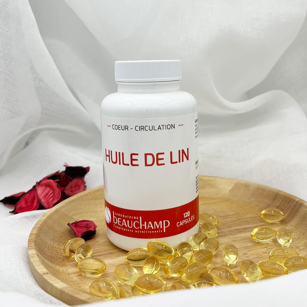 Complément alimentaire HUILE DE LIN - 120 capsules - Oméga 3 - Vitamine E - Maintien de la santé cardio-vasculaire - Développé en France
