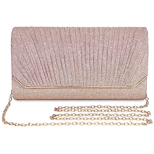 Asvert Bolso de Noche Señoras Embrague Elegante Bolso Nupcial Boda Señoras Bolso Cadena Niñas Pequeño Bolso de Hombro para Fiesta Ocio(Rosa)