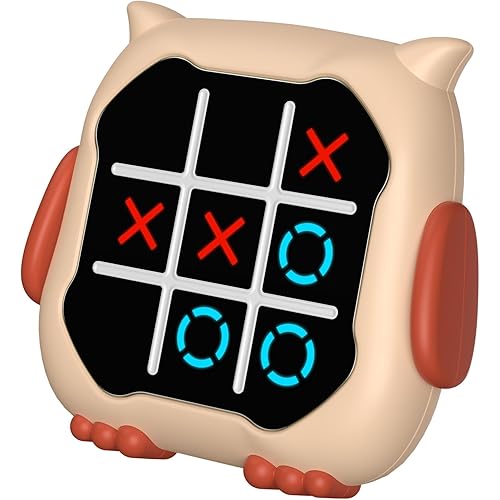 INKLAB Tic Tac Toe Game, Animal-Themed 3-in-1 Handheld Puzzle Game Console, Board Games for Kids, Portable Travel Games, Birthday Gifts for Ages 3+ (Owl)