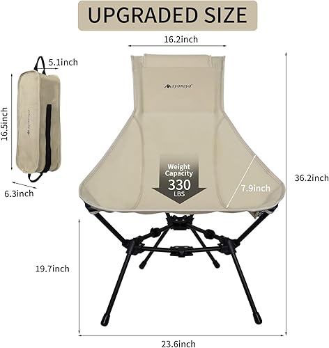 Miniatura 2 de AYAMAYA Silla de campamento ultraligera con respaldo alto, sillas plegables de estructura ampliada de aluminio mejoradas con bolsillo lateral y