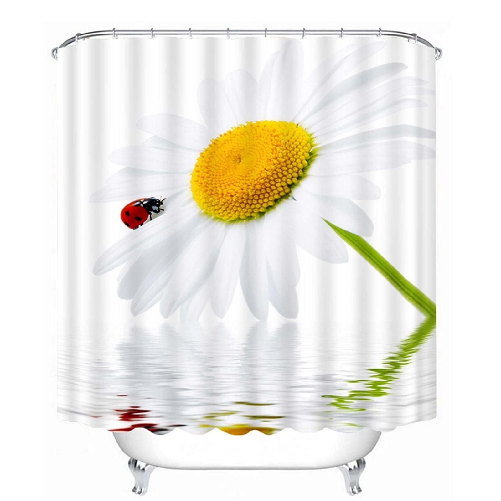 Rideau de douche japonais chrysanthème blanc 3D pour salle de bain zen