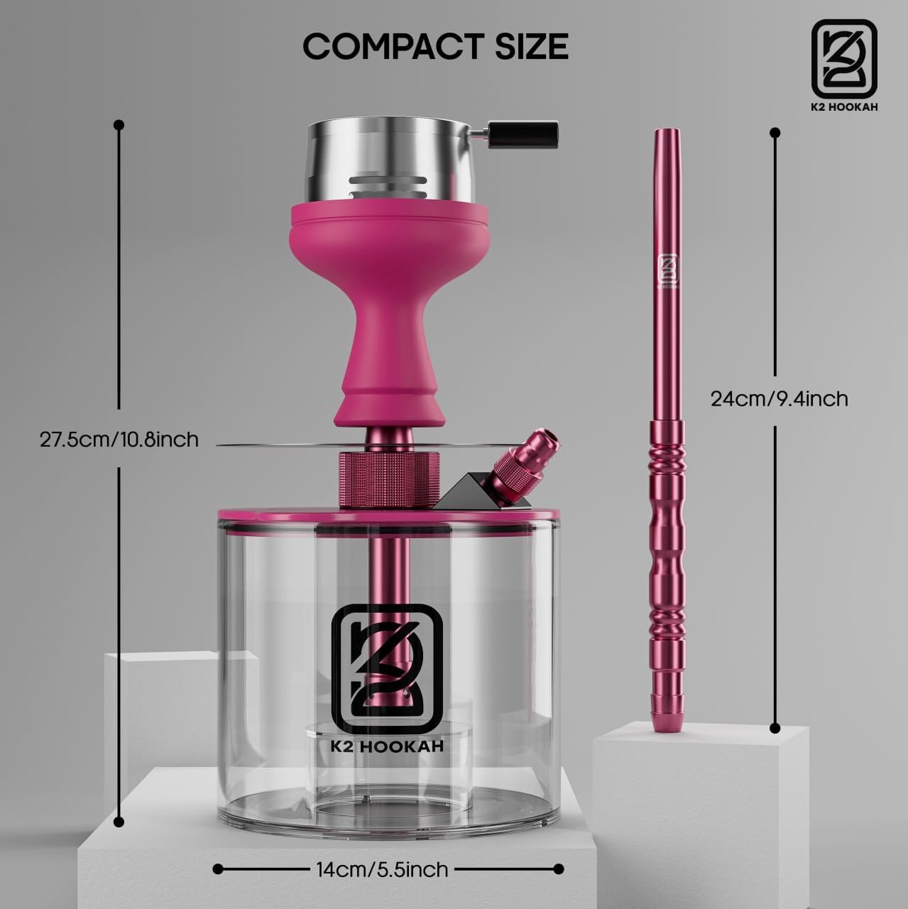 Portable Acrylic Hookah Set With Everything Charocal Holder HMD Tongs Accessories Shisha Bowl (NOVA-PINK)