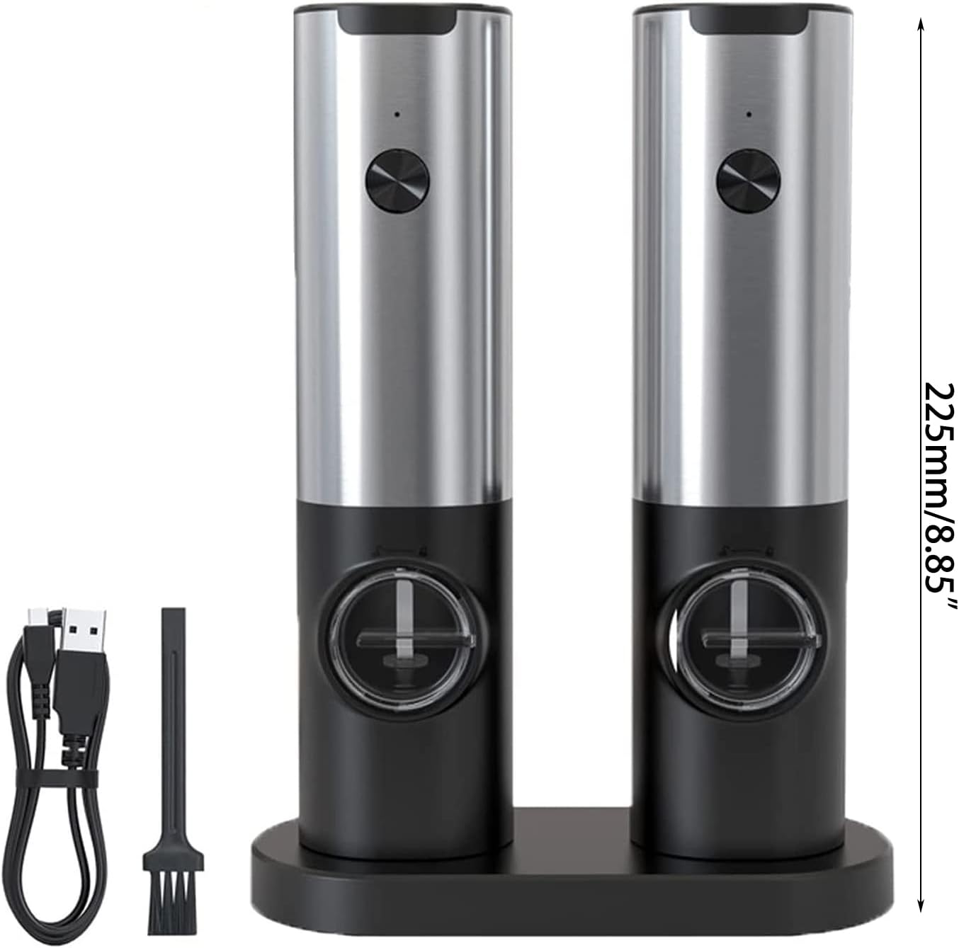 Salt Pepper Grinder Refillable Adjustable Coarseness Comfortable Grip Electric Salt Mill With Ceramic Core Light Electric Grinders Set With Charging Base