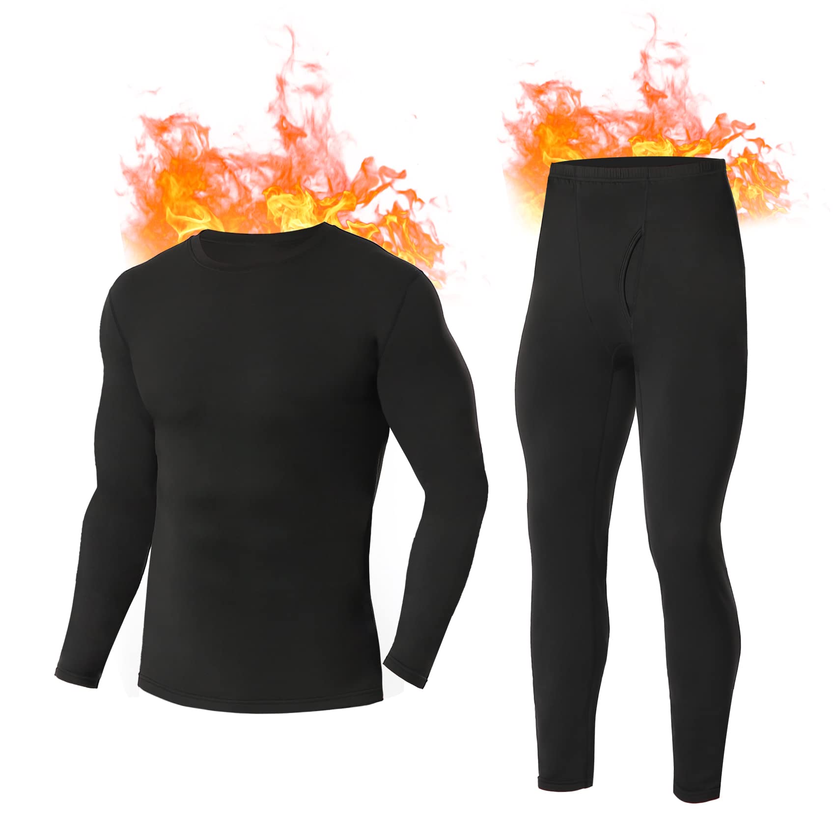 SIMIYA Herren Thermounterwäsche Set, warme Unterwäsche mit Innenfleece, Ultraleicht Oberteil und Unterteil mit Eingriff Langarm Funktionsunterwäsche Rundhals Skiunterwäsche für Winter