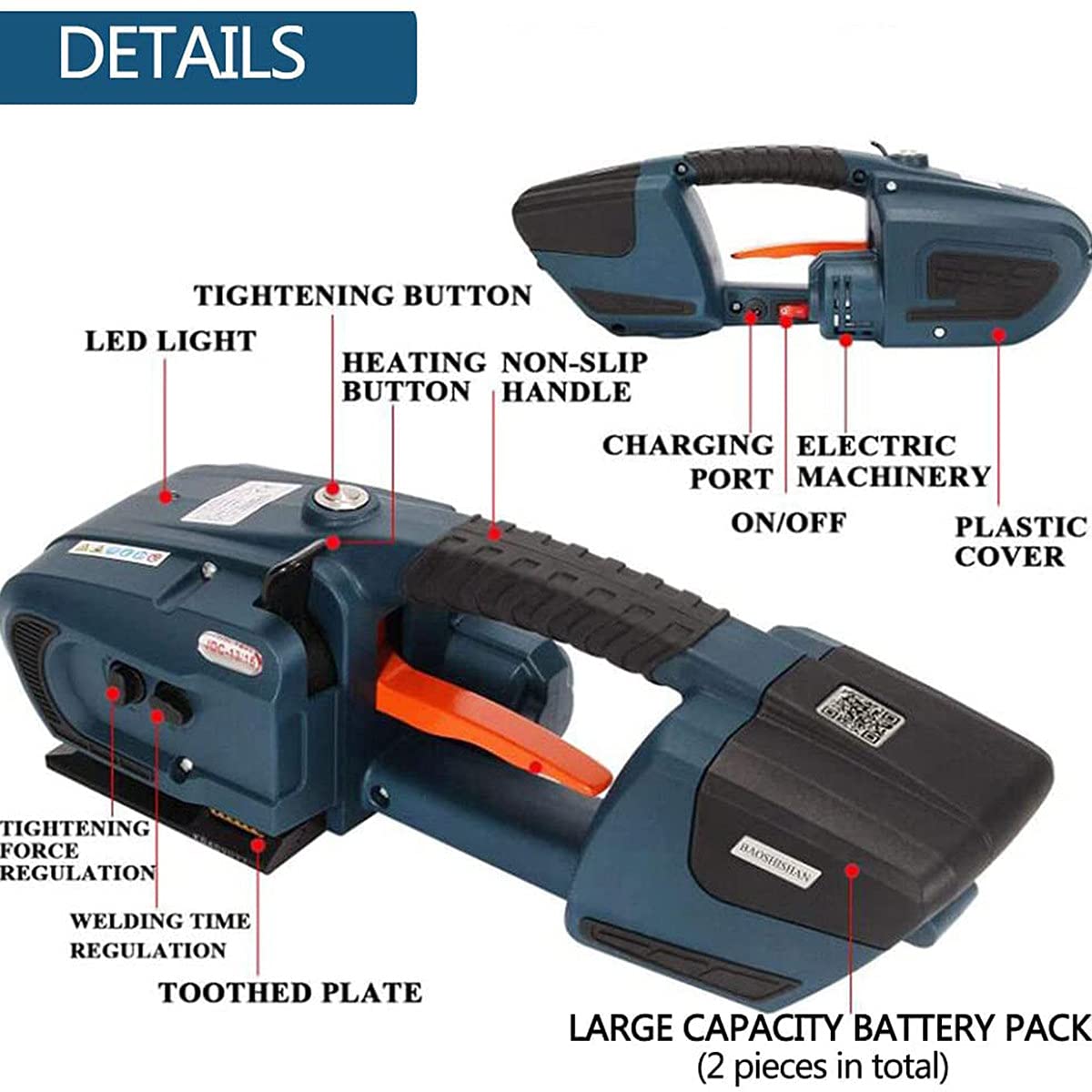 Cerclage Kit 13-16Mm Pet/PP Feuillard Ceinture Banding Machine,Presse à Balles éLectrique,2X4000mAh Batterie Chargable ÉLectrique