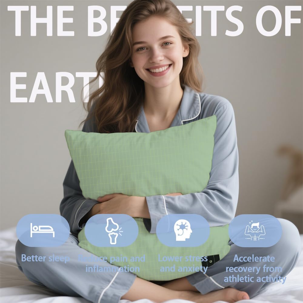 Ali King Grounding Pillowcase, 5% Conductive Silver + 95% Soft Cotton King Size Earth Grounding Pillow Cases with Grounding Cord for Improve Sleep (Green, King (20x36inches)) - Image 4
