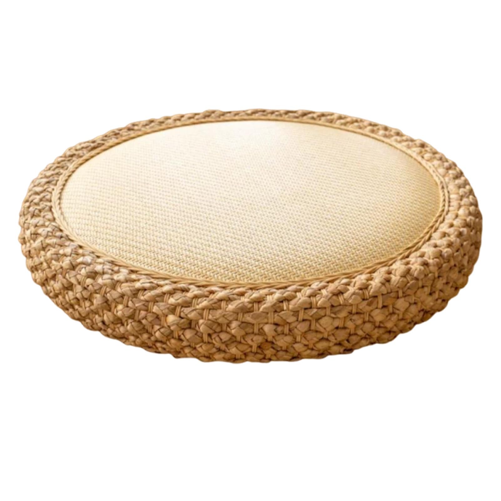 Vnook Floor Sitting Mat,40cm Handwoven Straw Seat Pillow,Round Pouf Tatami Cushion for Home,Garden(Beige)