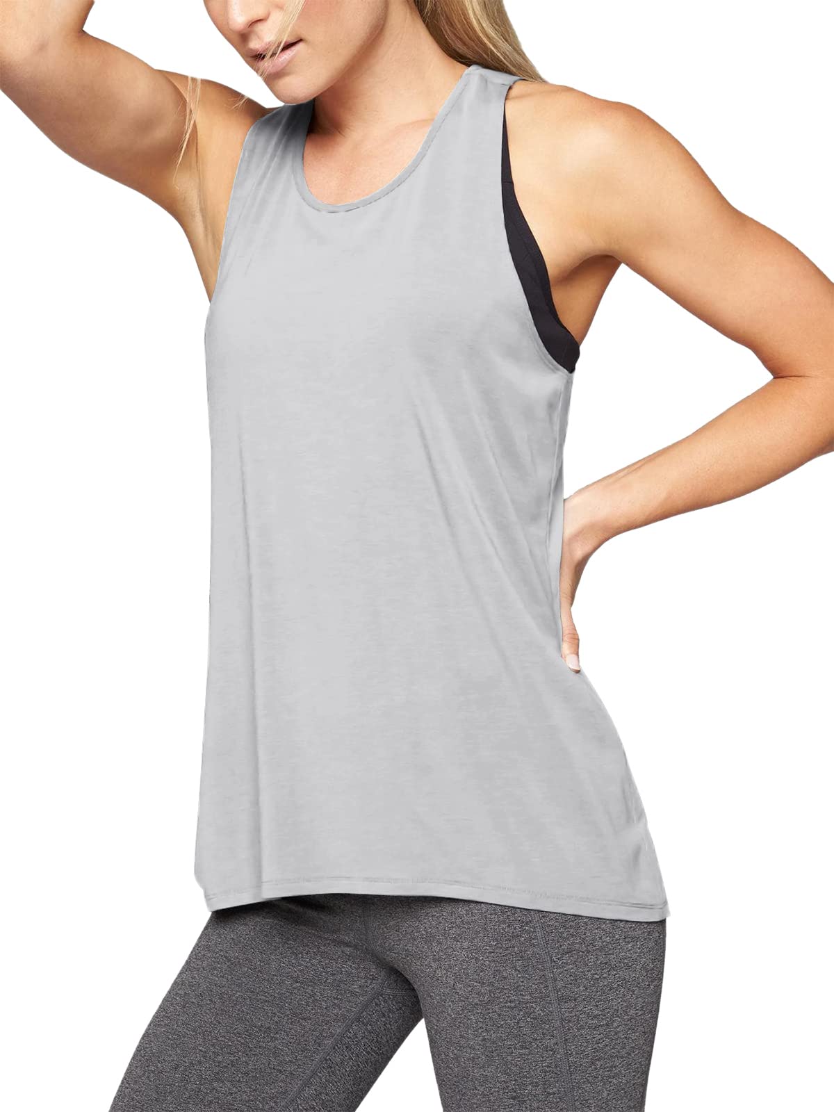 Mippo Topy treningowe dla kobiet joga sportowe koszulki tank topy siłownia letnie ubrania treningowe, Szary, S
